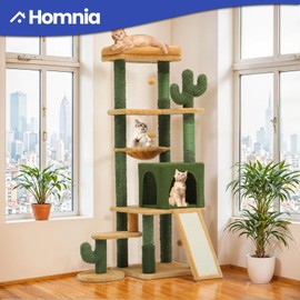 Homnia 60" Cat Tree Tower Condo Cozy Green Kitty House 20 lbs Cats with Scratching Post