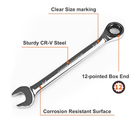 Egofine 3/4 inch Ratcheting Combination Wrench SAE, Industrial Grade Gear Spanner with 12-Point Design, 72-Tooth Ratchet, Chrome Vanadium Steel