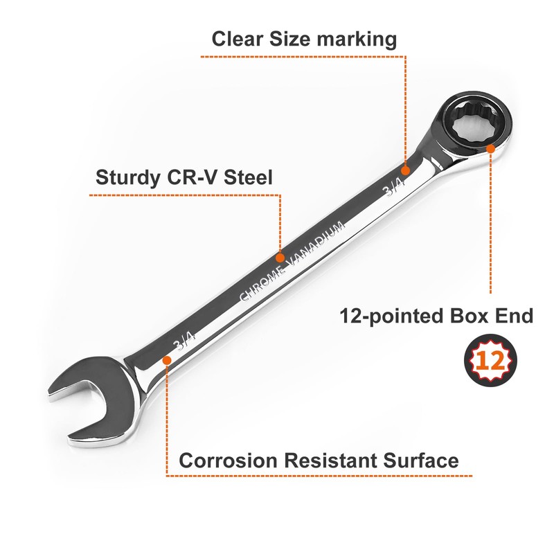 Egofine 3/4 inch Ratcheting Combination Wrench SAE, Industrial Grade Gear