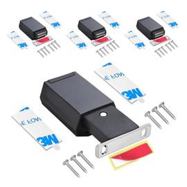 4 Pack Heavy Duty Push Latch & Lock for Hidden Door Touch Latches and Catch Magnet Push Release Drawer Pull Tip, Black Easy Install