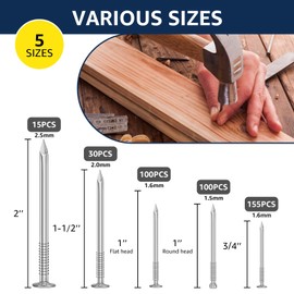 TJBTORJT 400PCS Hardware Nails for Hanging Pictures Hanging Nails for Wall Art Heavy Duty up to 2" Long, 5 Sizes Small Nails Wood Nails Finish Nails Flat head Nails with Storage box