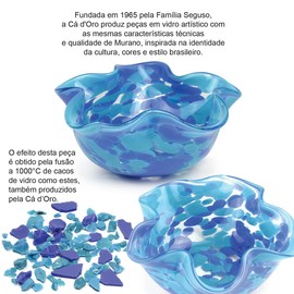 Cá d'Oro Murano Style Decorative Blue Glass Bowl Confetti Effect Hand Blown Art Glass Crystal for Home, Room Decoration and Centerpiece - Waved