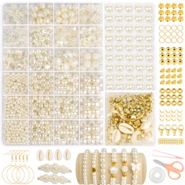 ARTESTAR White Beads, Beads for Threading, Bead Set, White Beads for Bracelets, Bracelet Set, Make Yourself Gifts for Girls, Bracelets, Charm Kit for DIY Bracelet, Jewellery Making