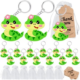 KeeStar 60 Pack Keyring Party Favor Packs with 20 Snake Keyrings, 20 Thank You Tags and 20 Souvenir Bags for Baby Shower, Birthday Party Goodie Bag Stuffers, School Carnival Rewards, Classroom Prize