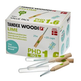 Tandex Woodi 25 Interdental Brushes - Lime PHD 1.6 ISO 5 - Pack of 1