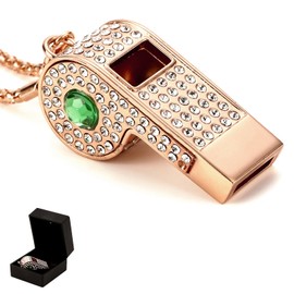 QUJIFETU Bling Whistle Metal Rhinestone Lanyard Whistle Loud Sound with Chain for Coach,Referee,Emergency,Lifeguard,Teachers-Includes Gift Packaging (Gold-Green)