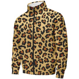 Spanoous Retro 80s 90s outfit for men Leopard tracksuits sweatsuits for men 2 piece set Athletic Jogging Warm Up Full Zip with 2 Knit Beanie hat 02-L