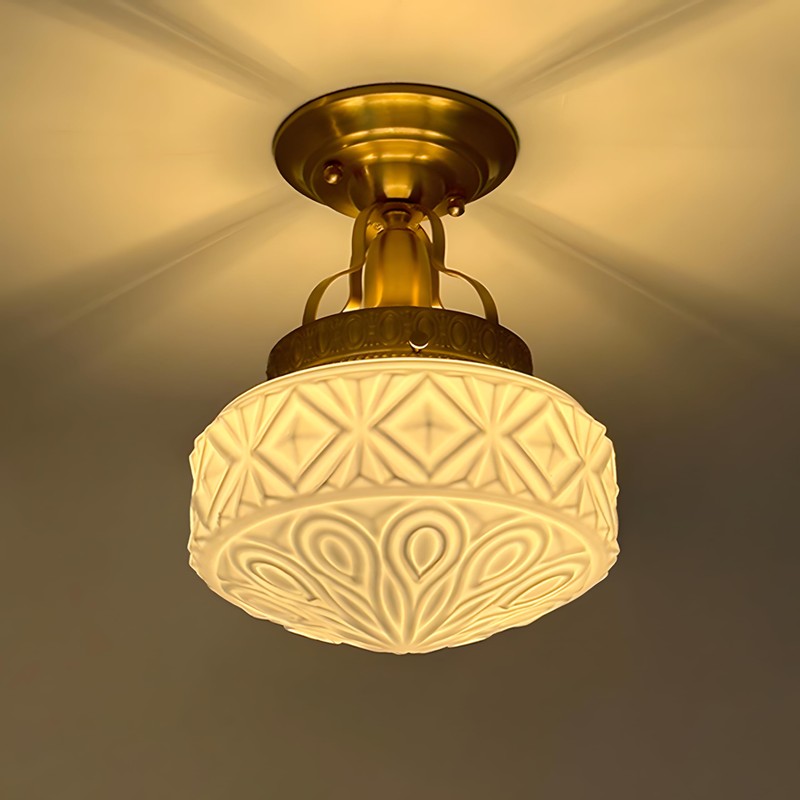 Bofea-Gold Semi Flush Mount Ceiling Light,Brass Vintage Flush Mounted Ceiling