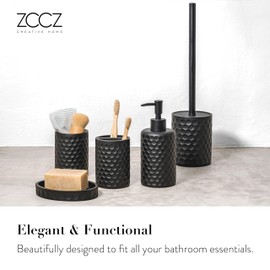 zccz Bathroom Accessories Set 5 Pcs - Soap Dispenser, Toilet Brush Holder, Toothbrush Holder, Bathroom Tumbler, Soap Dish - Vintage Bathroom Accessory Set Decor Countertop Vanity Organizer, Black