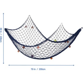 Decorative Fishing Net Wall Decor Hanging Mediterranean Ocean Beach Style with Shells for Bedroom Home Party Decoration (Blue, 1m x 2m)