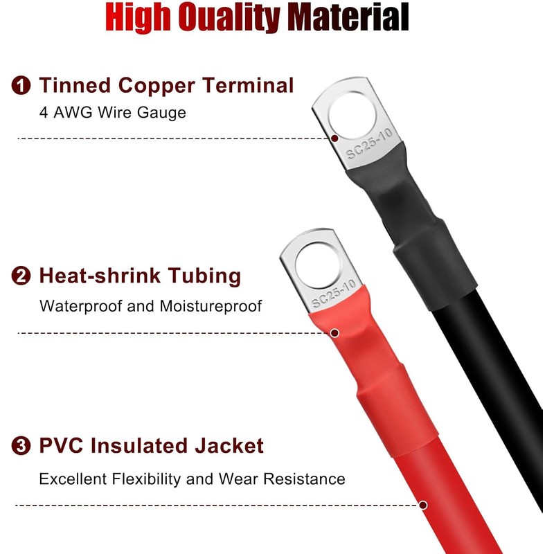Linkstyle 6 PCS 4 AWG Battery Cables 12 Inch, 30CM