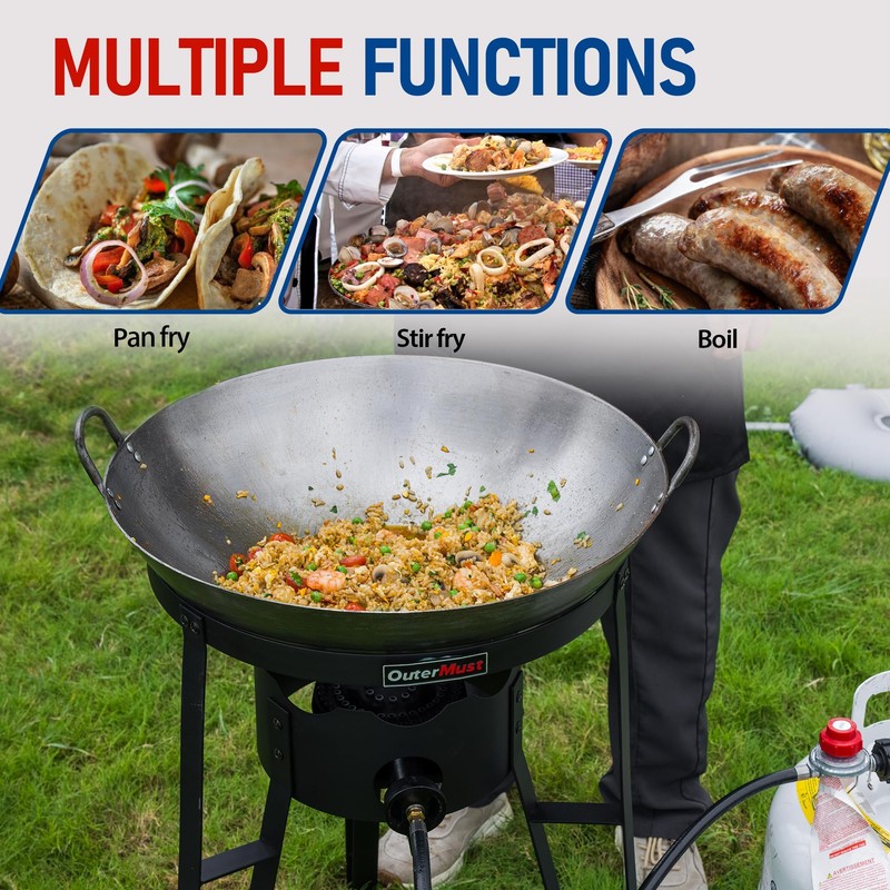 Outdoor Cooker with Iron Wok and Propane Burner, 54,000 BTU