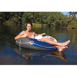 Intex River Run 1-Person Inflatable Floating Water Lounge Tube Raft with Backrest, Cup Holders, and Mesh Bottom for Lake, Pool, River & Ocean, 2 Pack