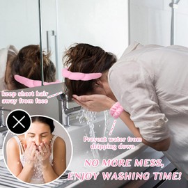 Wecoe Spa Headband and Wristband Set Skincare Headband Makeup Headband For Washing Face Women Girls Cute Pink Puffy Sponge Bubble Headband Thick Padded Cloud Headband Wrist Towels Scrunchies
