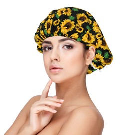 Yellow Sunflower Satin Sleeping Cap For Women Double-Layer Bonnet For Natural Hair Curly Hair Braided Hair Long Hair