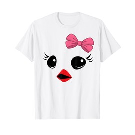 Easter Baby Chick Chicken Face Shirt Pink Bow Girls Women T-Shirt