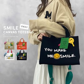 DIVA Rose Tote Bag, 2-Way Canvas, Cross-body, Smile, Shoulder Bag, Cotton, Lunch Bag, Large Capacity, Lightweight, Mother's Bag, Black