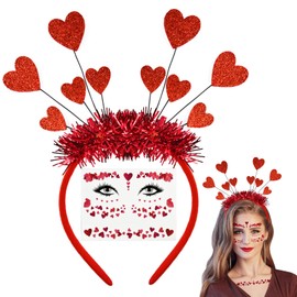 Heart Headband Red Set of 2 Hearts Headband Face Tattoo Heart Headband Heart Headband Heart Tattoo Face for Valentine's Day, Carnival, Party