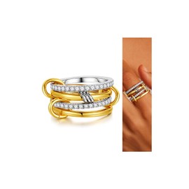 Ursteel Silver Gold Mixed Metal Stackable Rings for Women - 14K Gold Plated Statement Rings for Women Non Tarnish Dainty Cubic Zirconia Ring Stack Interlocking Ring Size 8 Jewelry Gifts