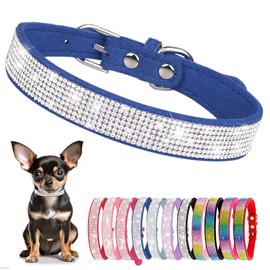 Rhinestone Dog Collar for Small Dogs, Bling Diamond Fancy Crystal Glitter Pretty Jewel Pet Puppy Collars for XXS XS Small Medium Large Breed Girl Dogs Female Cats Kitten, Blue XXSmall