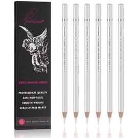 GETHPEN Professional White Charcoal Pencils Set - 6 Pieces Sketch Highlight White Pencils for Drawing, Sketching, Shading, Blending - Beginners & Artists