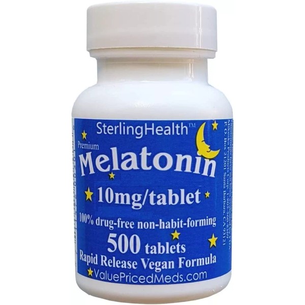 Sterling Health Melatonina Vegana 10mg 500 Tabletas Rapida Liberacion Eg M59