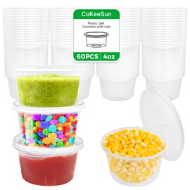 CoKeeSun Pack of 60 Round Storage Containers with Lids, 100 ml/4 oz Food Storage Containers, Leak-Proof, Small Containers with Lids for Food Containers, Sauces, Dips, Spices, Reusable