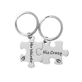 WIGERLON Couples Keychains For Boyfriend and Girlfriend(husband and wife) 2 Matching puzzle pieces Engraved:His Crazy Her Weirdo - Great Gifts for Him and Her on Valentine's Day and Birthday