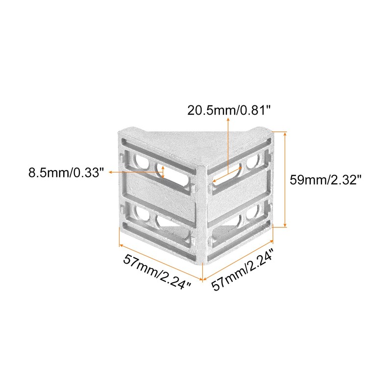 sourcing map 4Pcs Inside Corner Bracket Gusset, 57x57x59mm 6060 Angle