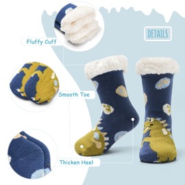 Big Boys Fuzzy Socks with Grips Winter Warm Socks for Kids Boys Thick Thermal Fluffy Socks for Home 3 Pack Cute Dinos 8-10 Years