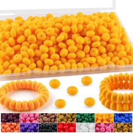 HHCFAST 220Pcs Silicone Abacus Beads,14mm Lentil Silicone Beads for Keychain Making, Pens and DIY Craft Accessories（Bright Yellow）