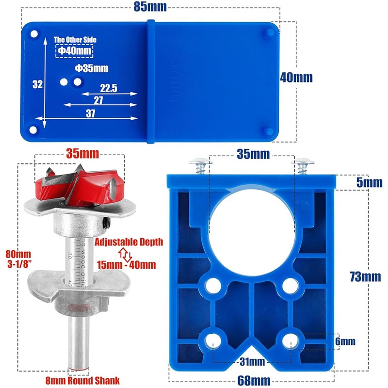 Wolfride 35mm Concealed Hinge Jig Kit - Cabinet Door Hinge
