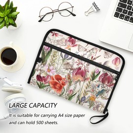 CUPADA Fall Flower Butterfly 13 Pockets Expanding File Folder with Labels, Watercolor Floral Accordian File Organizer with Zippers A4 Letter Size Portable Filing Folders