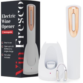 Rechargeable Electric Wine Bottle Opener - Charging Base and Foil Cutter Included with Automatic Wine Opener - Electric Corkscrew for Easy Cork Removal - Best Gift for Wine Lover (White & Rose Gold)