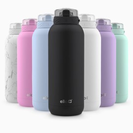 Ello Cooper 18oz Kids Stainless Steel Water Bottle with Straw and Carry Handle, Double Walled and Vacuum Insulated Metal, Leak Proof Locking Lid with Soft Silicone Spout, Reusable, BPA Free, Black