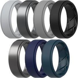 Saco Band Silicone Ring Wedding Band for Men - 8mm Width 2.3mm Thick (Black, Grey A, Dark Metal G, Dark Blue H, Light Grey C, Dark Blue D, Dark Metallic E - Size 8.5-9 (18.90mm))