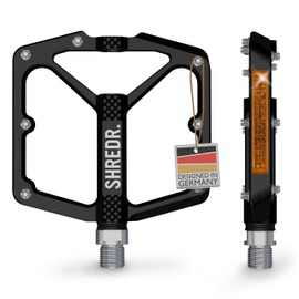 SHREDR. Shine Pedals for MTB | High Quality Flat Pedals for Mountain Bike | With Reflectors (StVZO Compliant) (Black, XL)