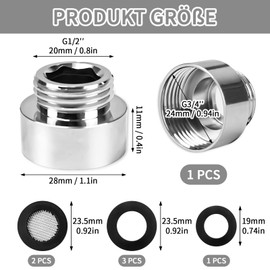 FLEXNOVA Reduzierung 3/4 auf 1/2, Adapter 3/4 Zoll auf 1/2 Zoll, Reduzierstück G1/2" Außen(Ø20mm) x G3/4" Innen(Ø25mm) aus Messing, AG/IG Reduzierverlängerung mit Gummidichtung für Rohrverbindungen