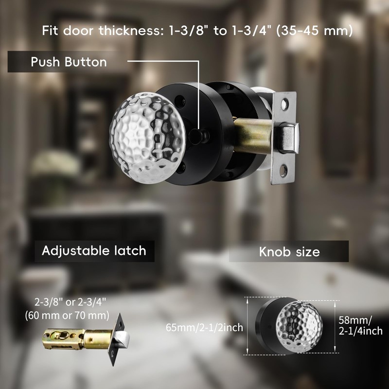 STARPY Black Door Knobs with Round Rosette, Interior Door Handles