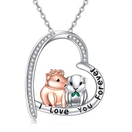 Mother and Daughter Guinea Pig Necklace for Women 925 Sterling Silver Guinea Pig Hamster Lover Jewelry Christmas Gifts for Women Mother Mom Mother's Day Gift