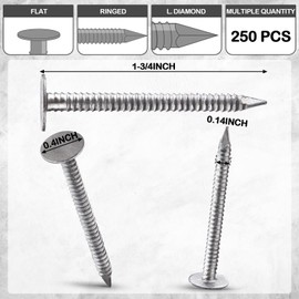 Tandefio 250 Pcs Aluminum Siding Nails Siding and Panel Nails Roofing Siding Nails Aluminum Metal Roofing Nails to Fasten Roofing Felt Wood Decking Insulation Board (1-3/4 Inch)
