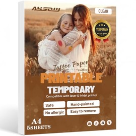 Papel de tatuaje temporal imprimible para impresora de inyección de tinta y láser, 5 hojas A4, tamaño 8.3 x 11.7 pulgadas, impermeable, papel de trans
