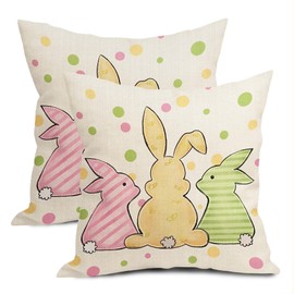 aportt Easter Bunny Pillow Covers 16X16 Inch Set of 2 Pink Yellow Green Peeps Decorative Pillow Cases Pastel Polka Dot Farmhouse Cushion Case Spring Holiday Home Decor for Porch Couch