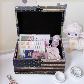 DreamsEden Small Storage American Flag Box - Vintage Tin Treasure Box Decorative Jewelry Keepsake Boxes for Kids Girls Boys Gifts Home Decorations (Wood, 7.3L x 4.8W x 4.1H Inches)
