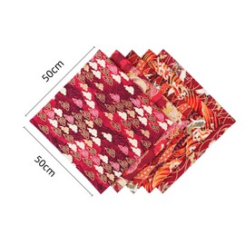 Cotton Fabric, Pack of 5 Red Japanese Style DIY Patchwork Fabrics Package for Fabric Scraps for Sewing Craft Decorations (50 x 50 cm)