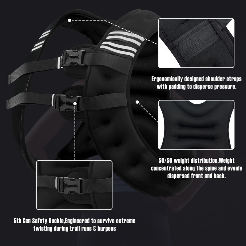 NATURELUX Weighted Vest with Reflective Stripe and Adjustable Buckle Straps,