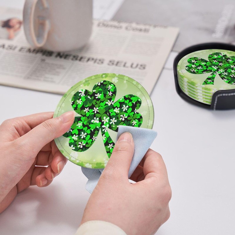 Funny Coasters for Drinks with Holder St Patrick's Day Shamrocks