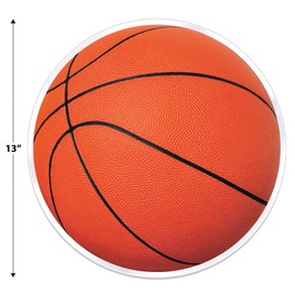 Beistle Plastic Basketball Placemats, Set of 4, Round Sports-Themed Table Mats for Parties, Birthdays, Banquets and Game Day Events, Clear with Printed BBall Design, 13”