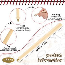 Zonon 15 Pieces Wood Baseball Bat Pens Black Ink Brown Ball Wood Bat Writing Pens Baseball Birthday Party Sports Party Favors Supplies Goodie Bag Fillers Rewards christmas stationery gift