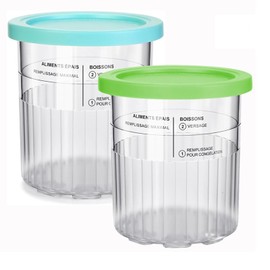 Pints and Lids for Ninja CREAMi Deluxe NC501, NC500 Series Ice Cream Maker Containers 24oz Cup Extra Replacement Pint 2 Pack, Leakproof Reusable Dishwasher Safe, Blue Green